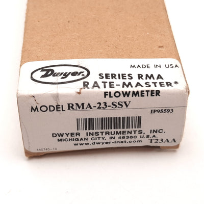 New Dwyer RMA-23-SSV Air Flowmeter 5-50LPM, 100psi, 1/8" NPT, Stainless Steel Valve