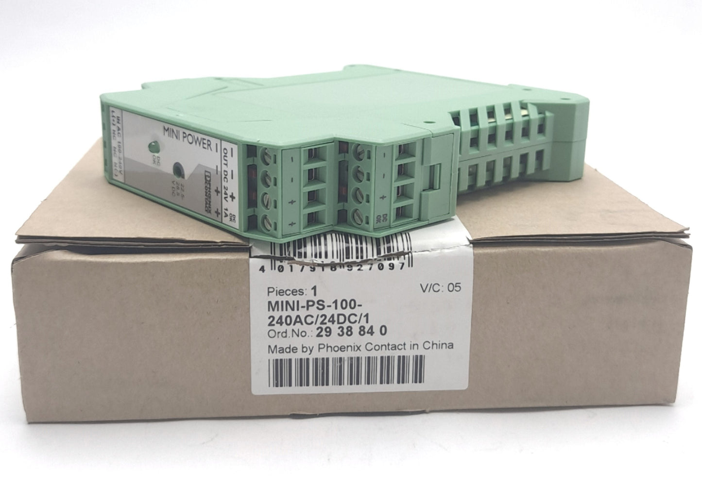 New Phoenix Contact MINI-PS-100-240AC/24DC/1 Mini Power Supply, 85-264VAC/90-350VDC