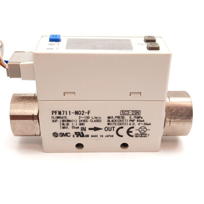 New SMC PFM711-N02-F Digital Flow Switch, 2-100L/min, 0.75MPa, 24VDC, 1/4" NPT