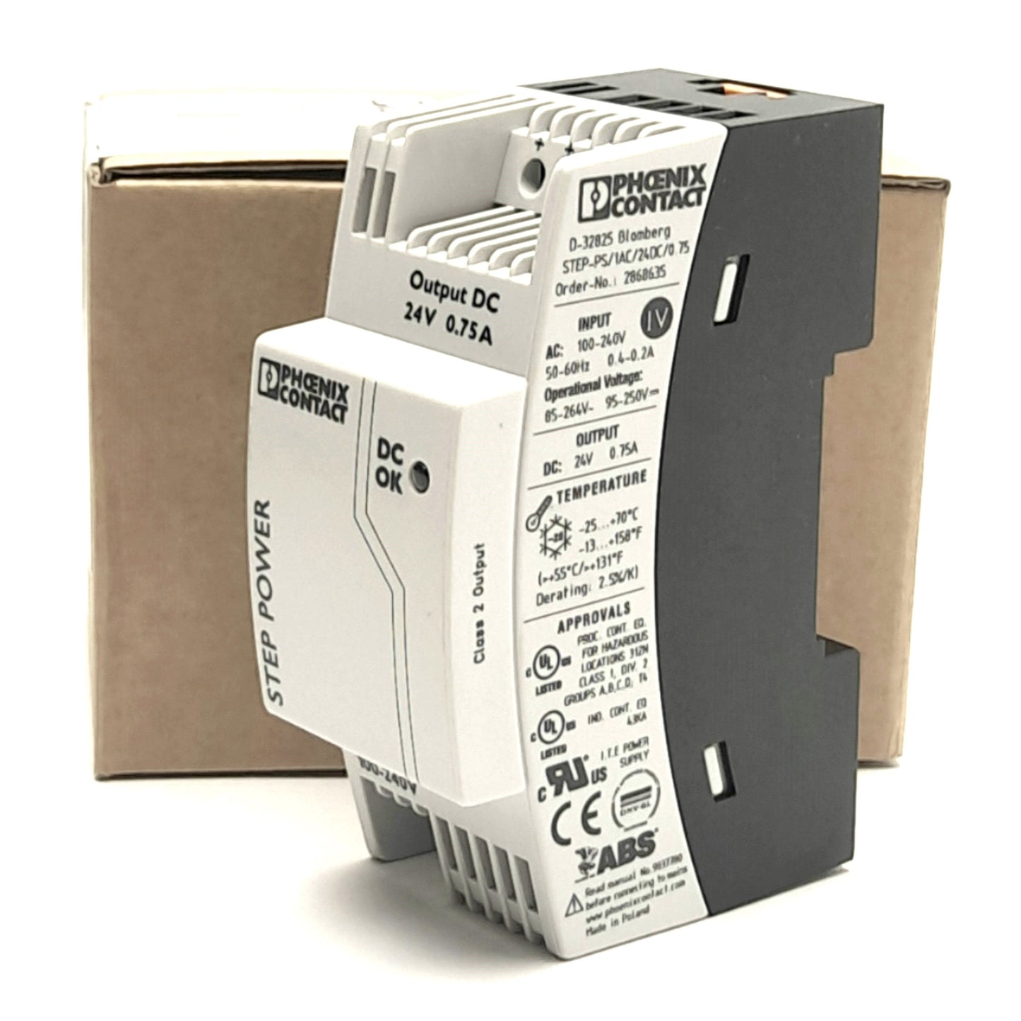 New Phoenix STEP-PS/1AC/24DC/0.75 Power Supply 100-240VAC IN, 24VDC 0.75A OUT