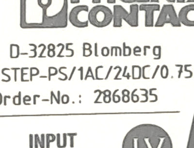 New Phoenix STEP-PS/1AC/24DC/0.75 Power Supply 100-240VAC IN, 24VDC 0.75A OUT