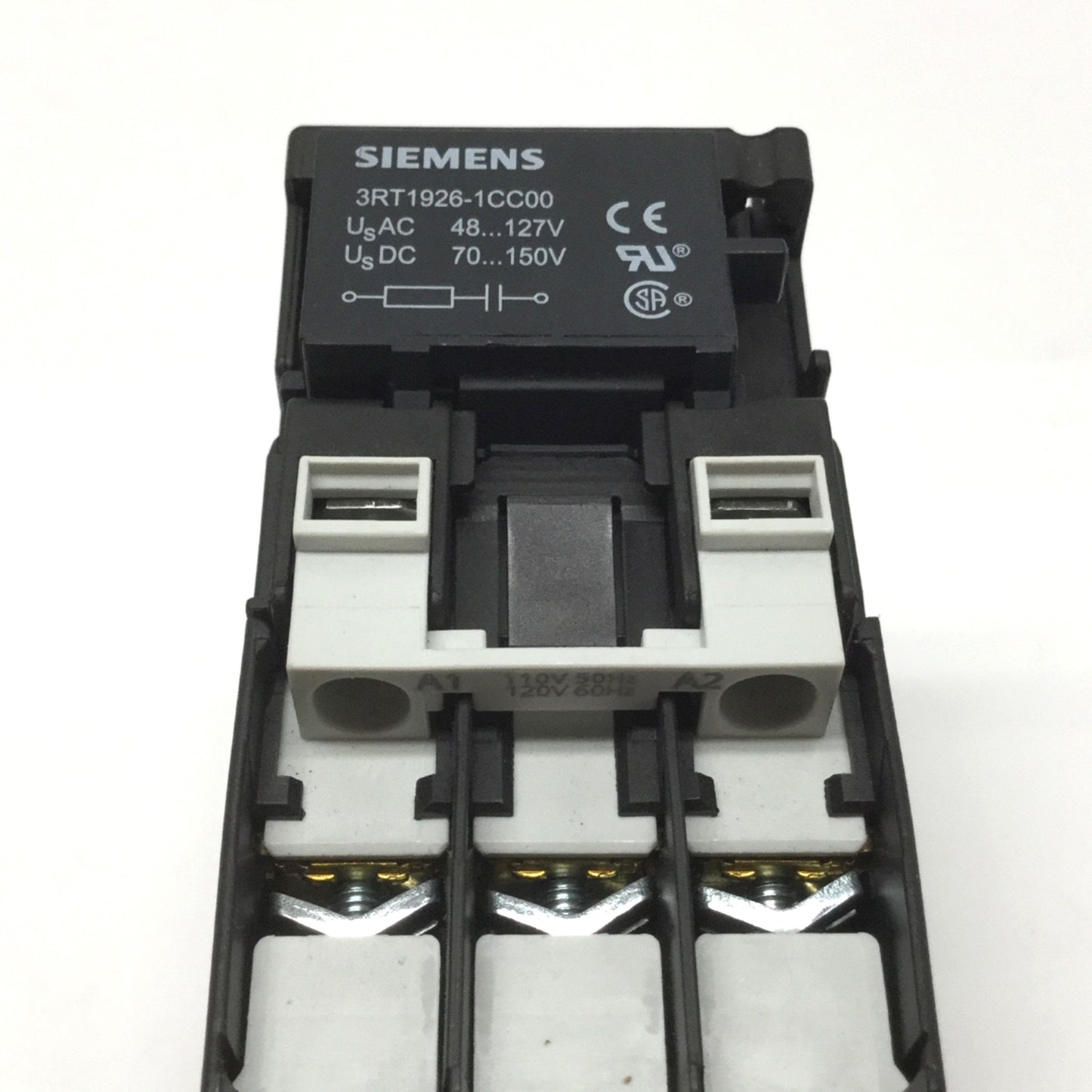 Used Siemens 3RT1026-1AK60 Power Contactor 3-Pole, 110/120VAC Coil, 35A 600VAC w/ Aux