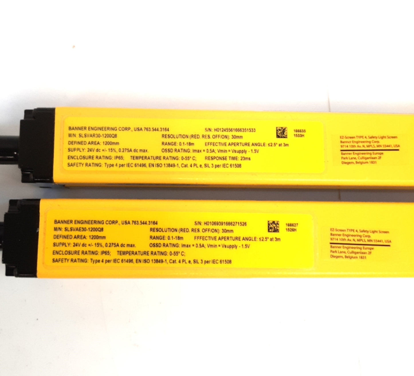 New Banner Engineering SLSVAP30-1200Q88 Light Curtain Set, 24v DC, PNP, 18m Range