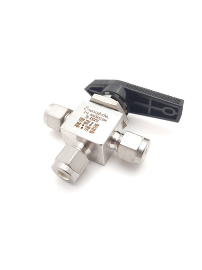 New Swagelok SS-43GXS4 Stainless 1 Piece 3 Way Ball Valve 2500PSI 1/4" Tube Fitting