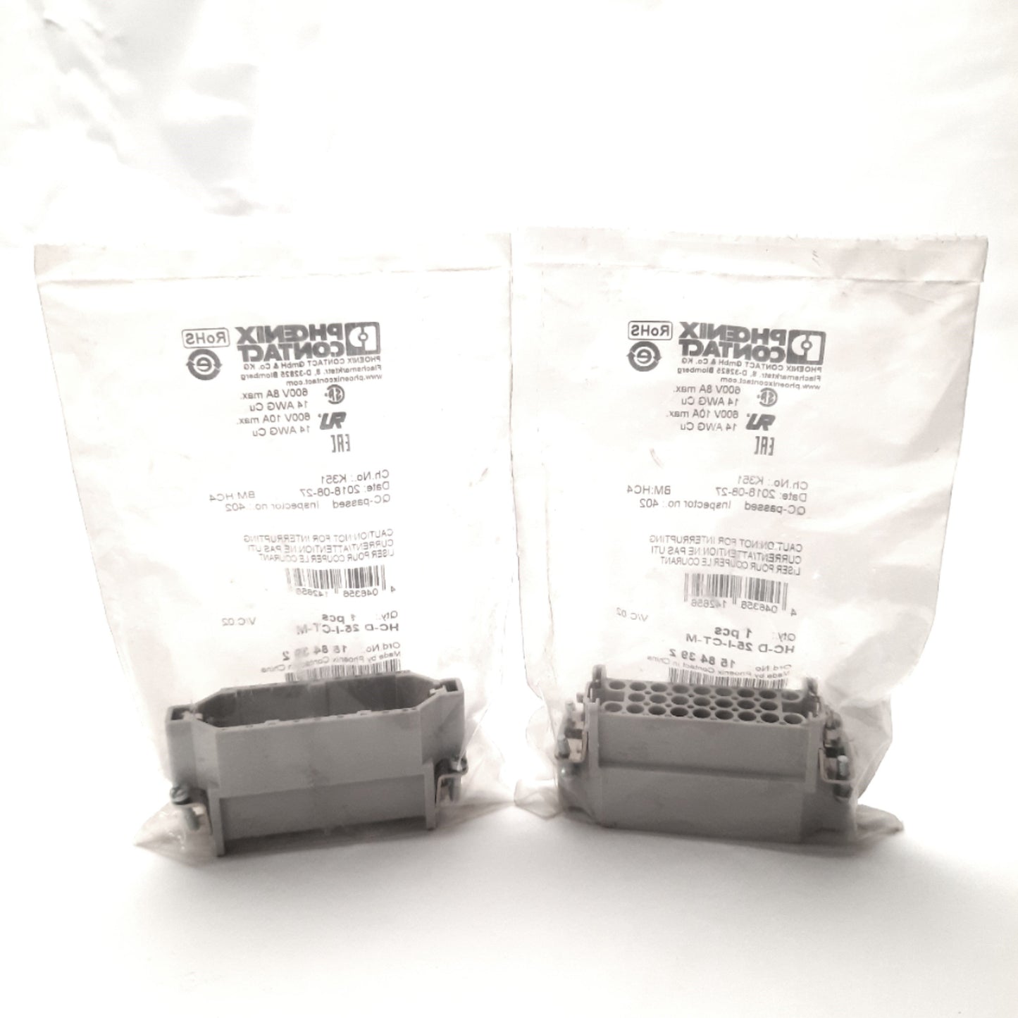 New Lot of 2 Phoenix Contact HC-D 25-I-CT-M Contact Insert 25 Pole Male D25 Series