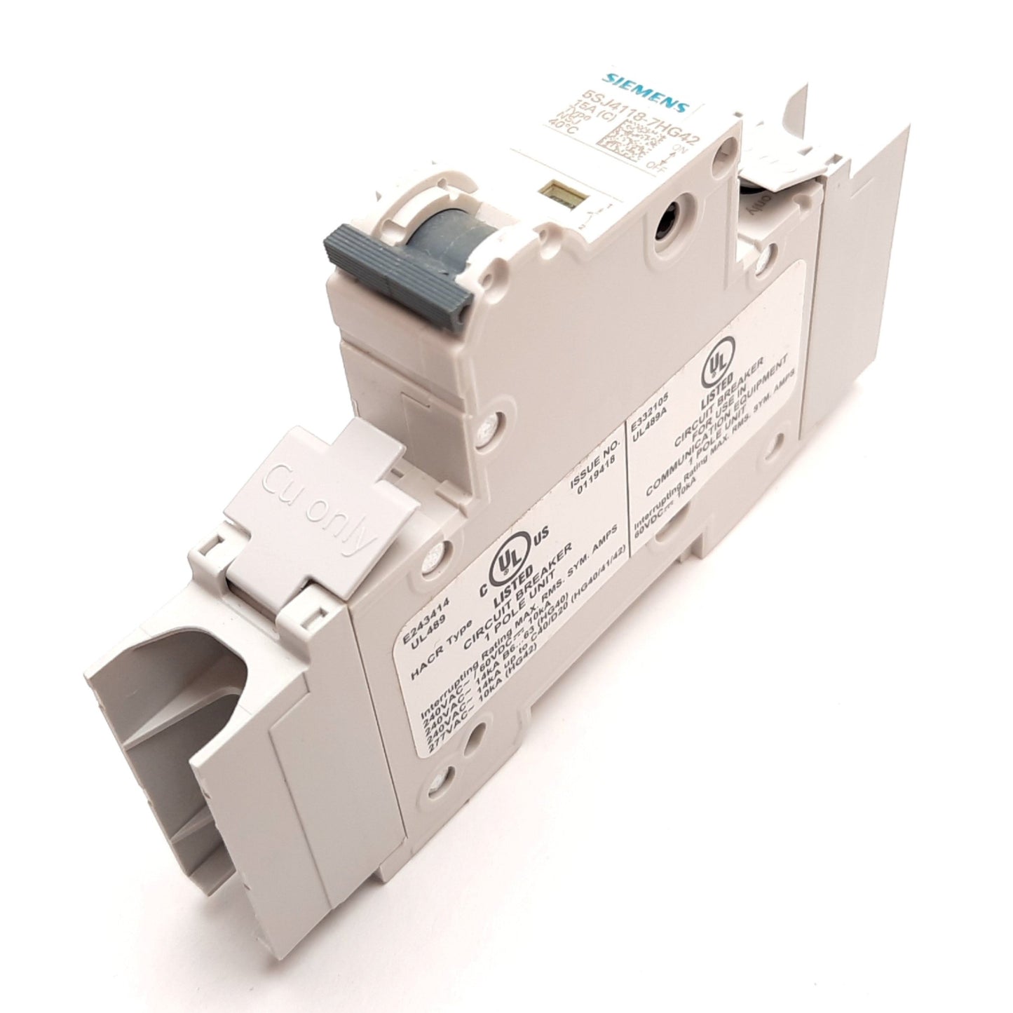 New Siemens 5SJ4118-7HG42 Circuit Breaker, 1-Pole, C-Curve, Rating: 15A 277VAC