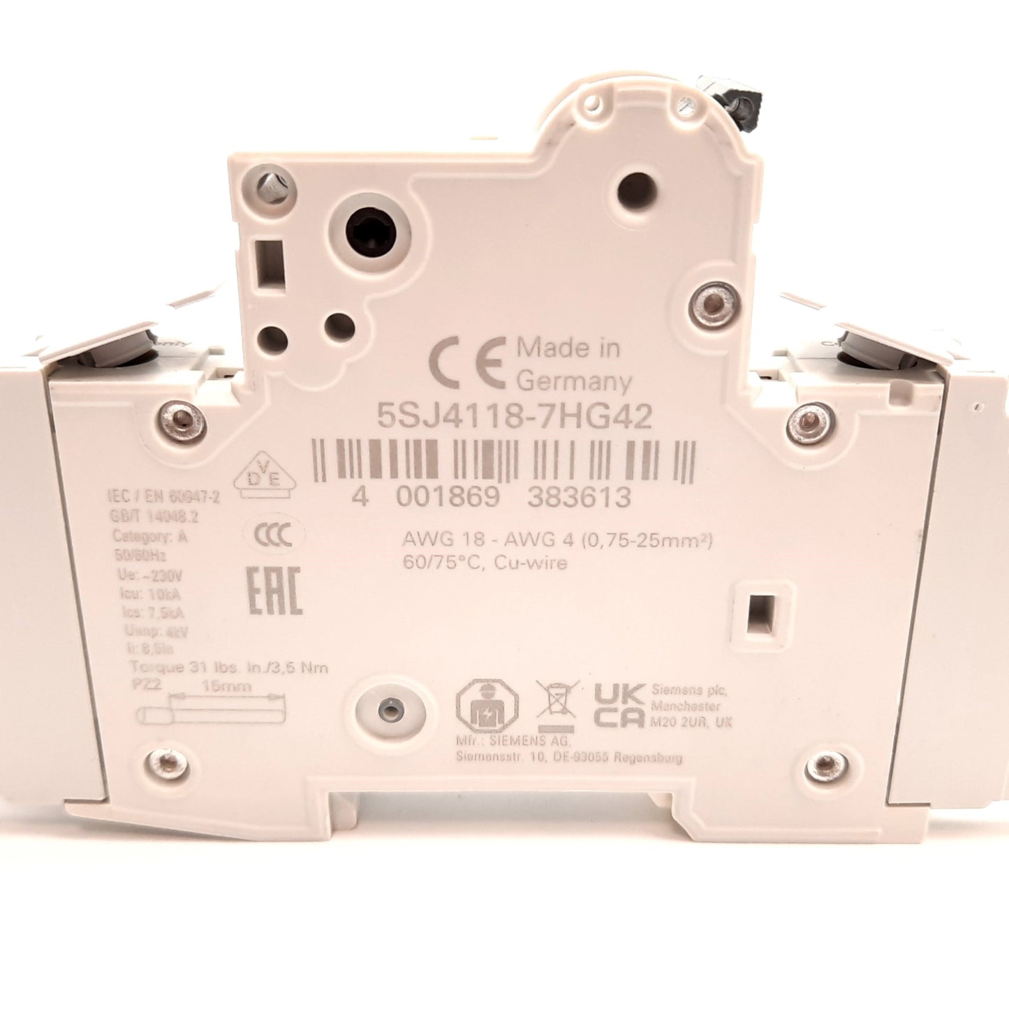 New Siemens 5SJ4118-7HG42 Circuit Breaker, 1-Pole, C-Curve, Rating: 15A 277VAC