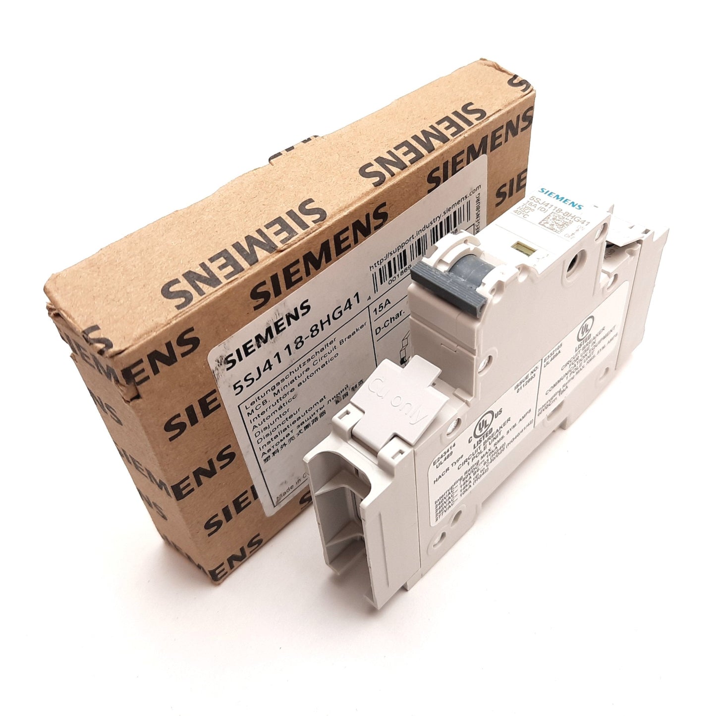 New Siemens 5SJ4118-8HG41 Circuit Breaker, 1-Pole, D-Curve, Rating: 15A 60VDC 240VAC