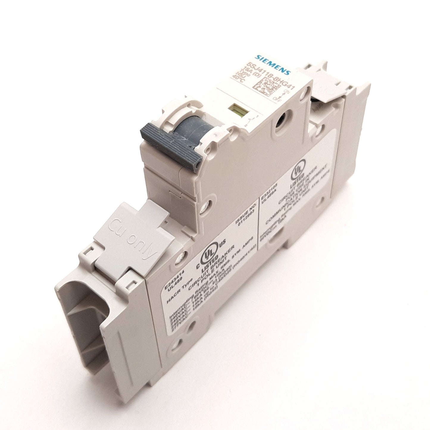 New Siemens 5SJ4118-8HG41 Circuit Breaker, 1-Pole, D-Curve, Rating: 15A 60VDC 240VAC