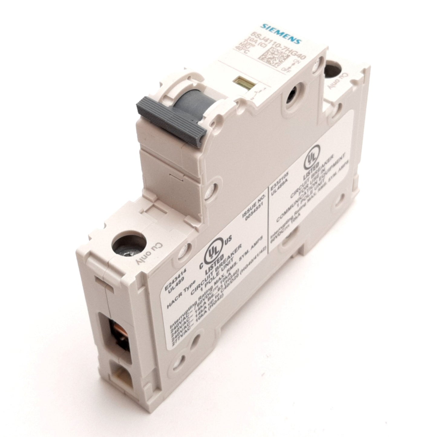 New Siemens 5SJ4110-7HG40 Circuit Breaker, 1-Pole C-Curve, Rating: 10A 240VAC 60VDC