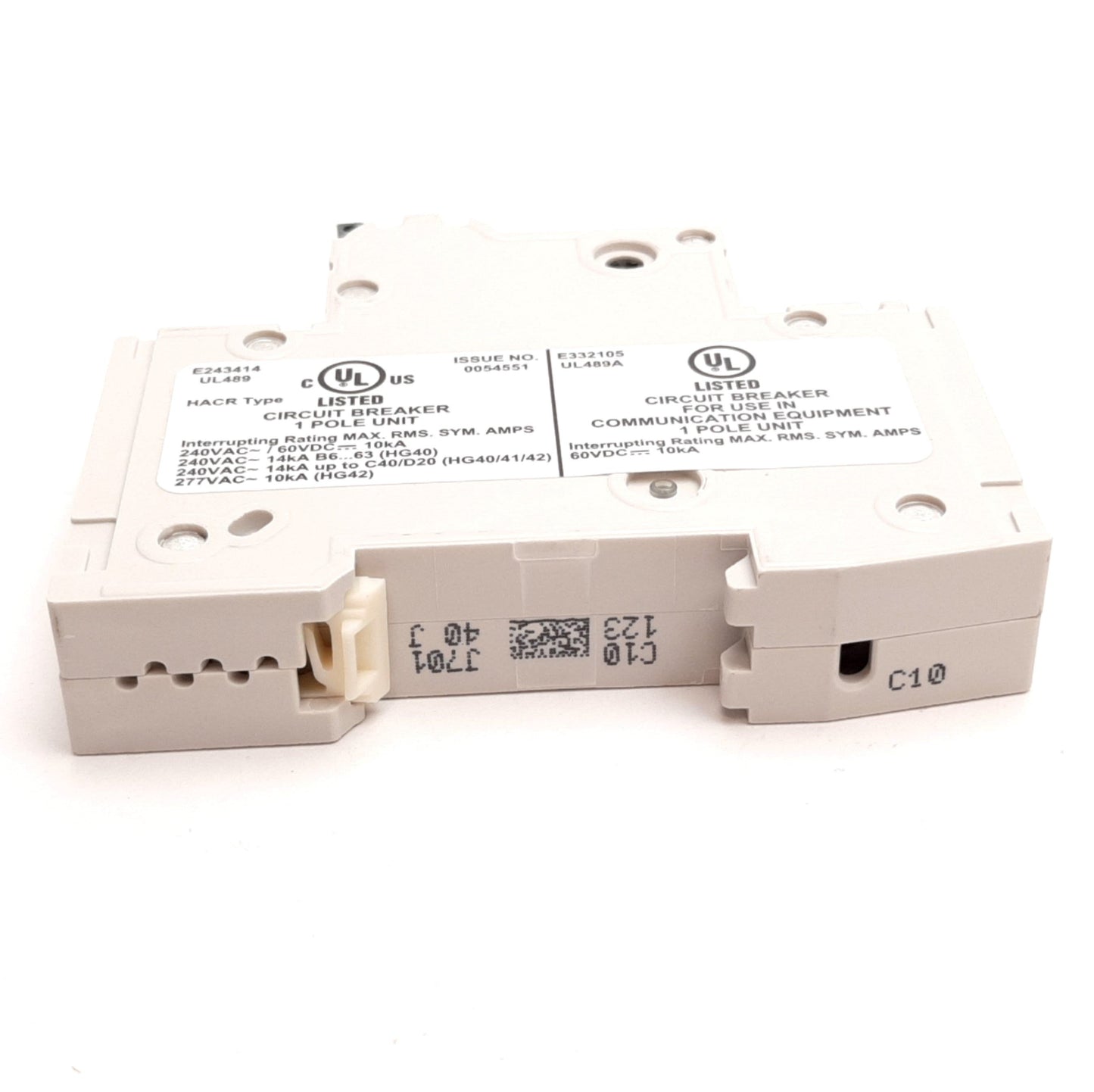 New Siemens 5SJ4110-7HG40 Circuit Breaker, 1-Pole C-Curve, Rating: 10A 240VAC 60VDC