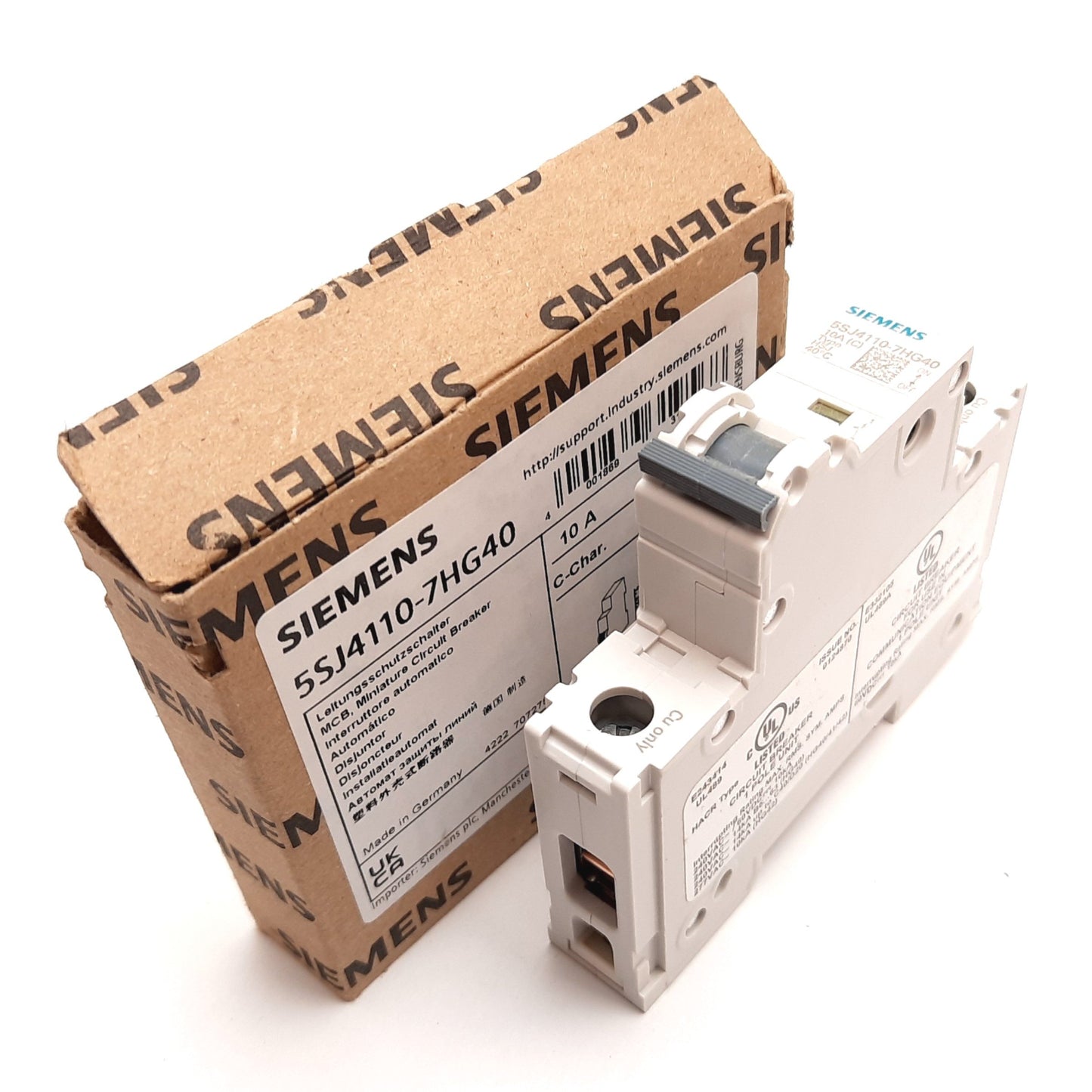 New Siemens 5SJ4110-7HG40 Circuit Breaker, 1-Pole C-Curve, Rating: 10A 240VAC 60VDC