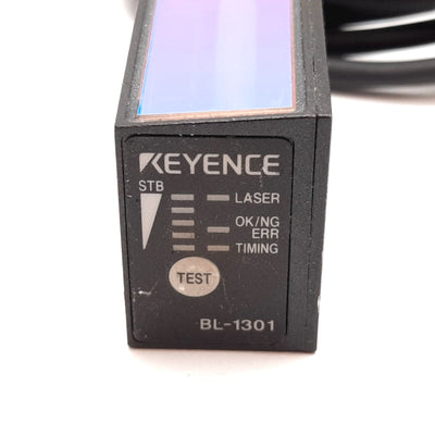 Used Keyence BL-1301 Compact Digital Laser Barcode Reader Scanner, NPN, 24VDC, 500mm