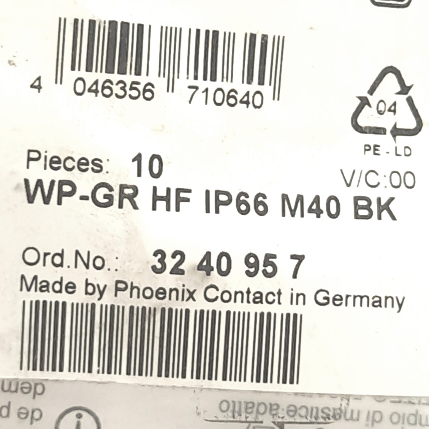 New – Open box Lot of 2 Phoenix Contact WP-GR HF IP66 M40 BK Cable Gland, M40 x 1.5 Thread