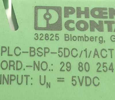 New – Open box Phoenix Contact 2967989 Solid State Relay, 24VDC , With PLC-BSP-5DC/1/ACT Base