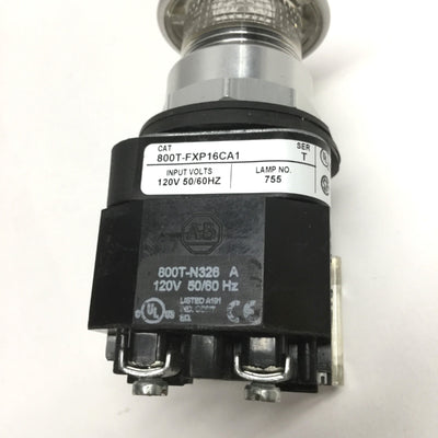 Used Allen Bradley 800T-FXP16CA1 Illuminated Switch, Push-Pull Button, 1NO-1NC 120VAC