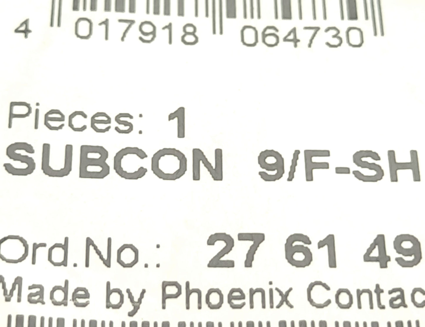 New Phoenix Contact SUBCON 9/F-SH D-SUB Bus Connector, 50VDC 100mA, 9-Pole Connector