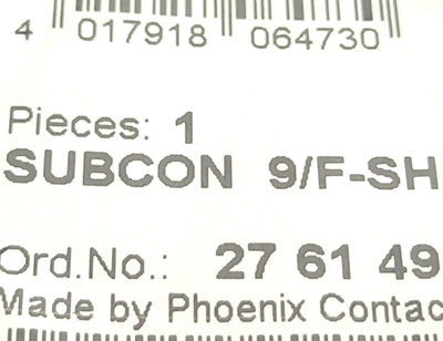 New Phoenix Contact SUBCON 9/F-SH D-SUB Bus Connector, 50VDC 100mA, 9-Pole Connector