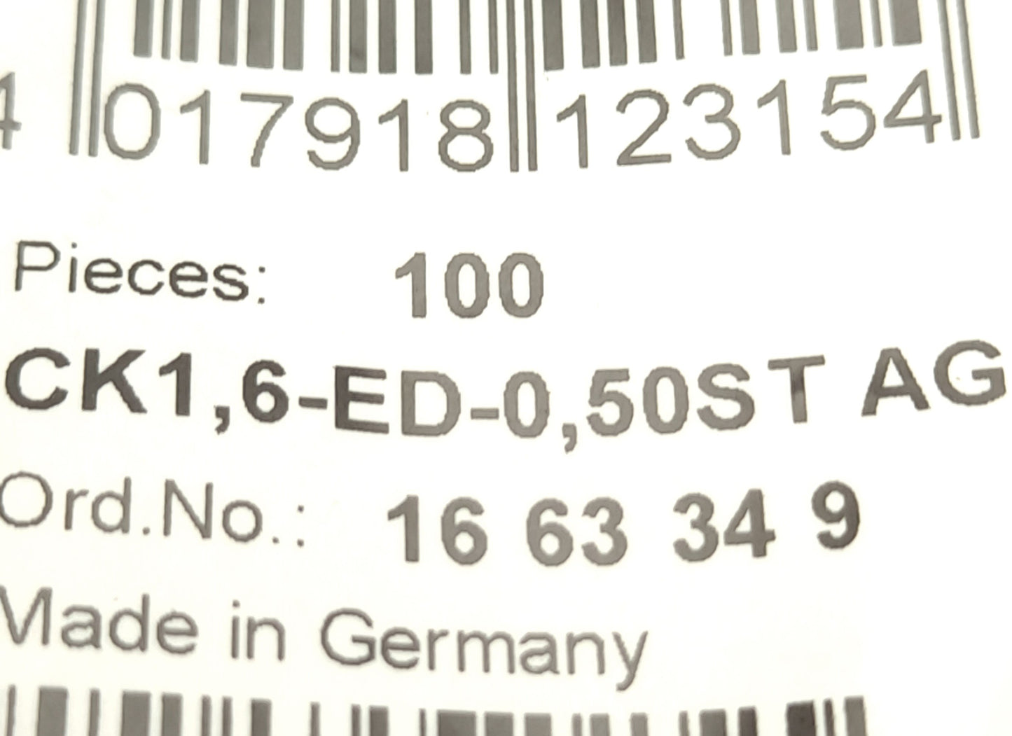 New Lot of 100 Phoenix Contact CK1,6-ED-0,50ST AG Silver Plated Copper Crimp Contact