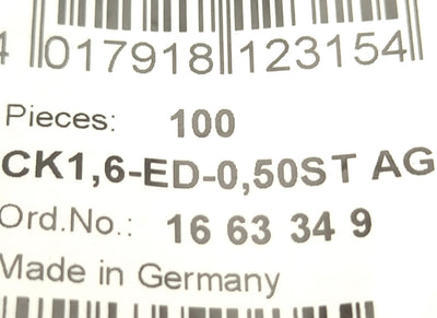 New Lot of 100 Phoenix Contact CK1,6-ED-0,50ST AG Silver Plated Copper Crimp Contact