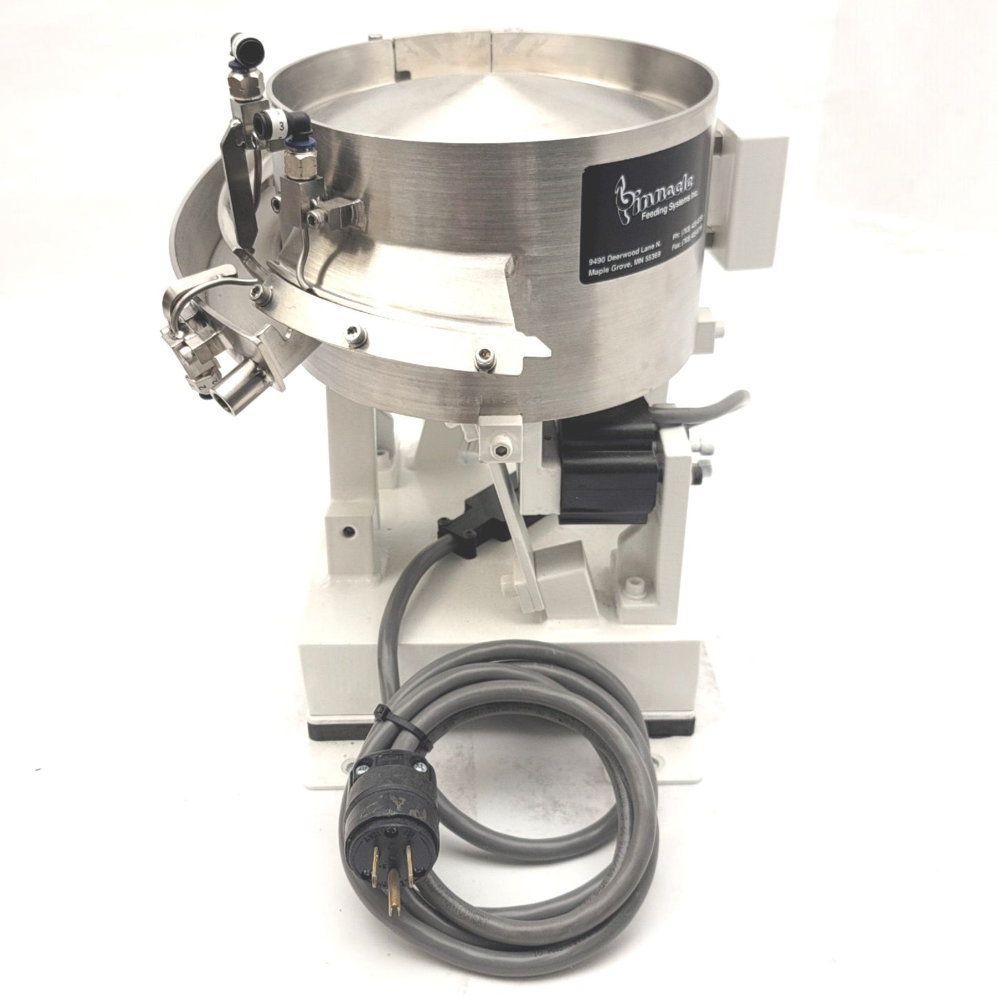 Used Pinnacle Feeding Systems Pharmaceutical Grade Vibratory Bowl Feeder 8", 120VAC