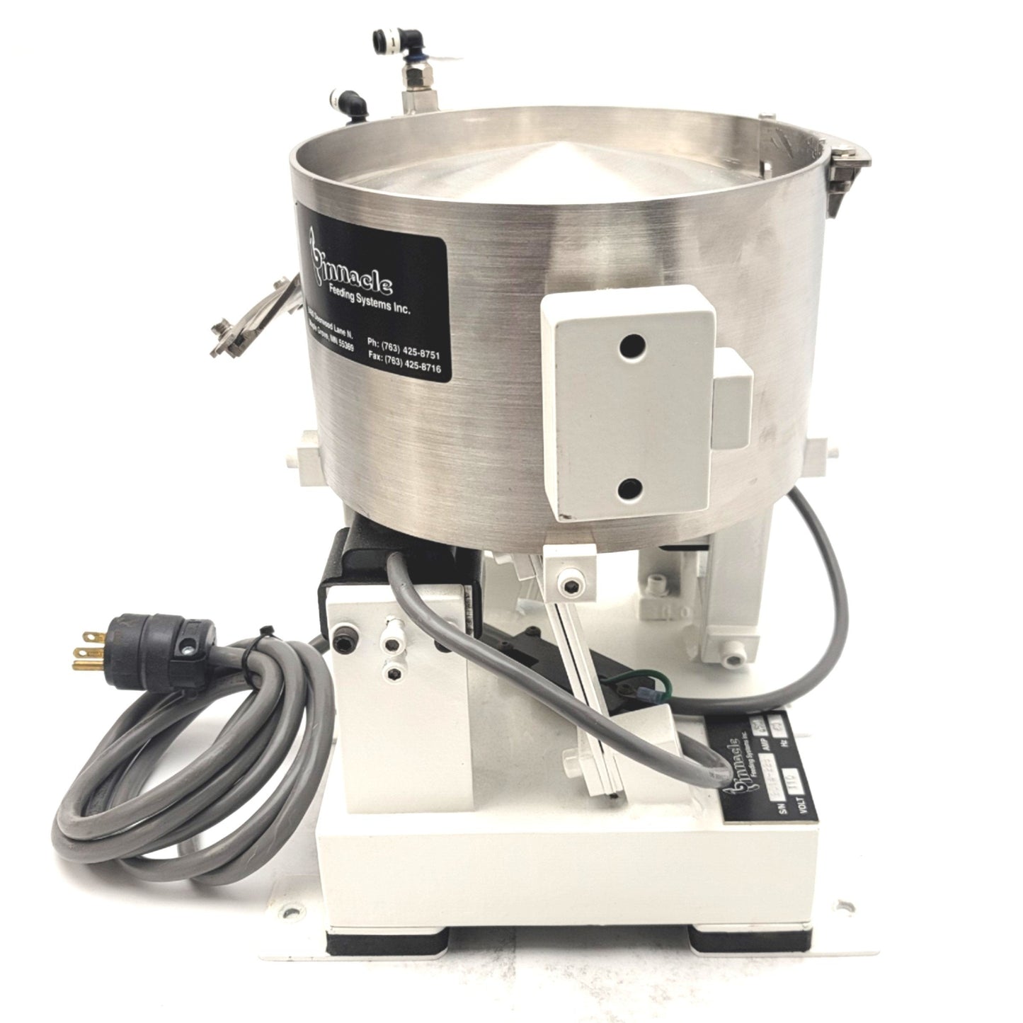 Used Pinnacle Feeding Systems Pharmaceutical Grade Vibratory Bowl Feeder 8", 120VAC