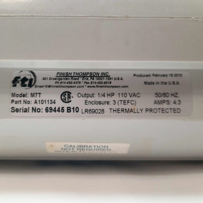 Used Finish Thompson Inc M7T Drum Pump Motor, 1/4HP, 3450RPM, 115VAC 4.3FLA 50/60Hz