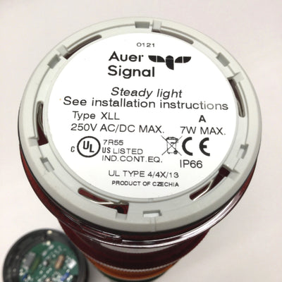 Used Auer XLL Steady Light Signal Tower Stack Red/Amber/Green w/XDE Piezo Alarm 120V