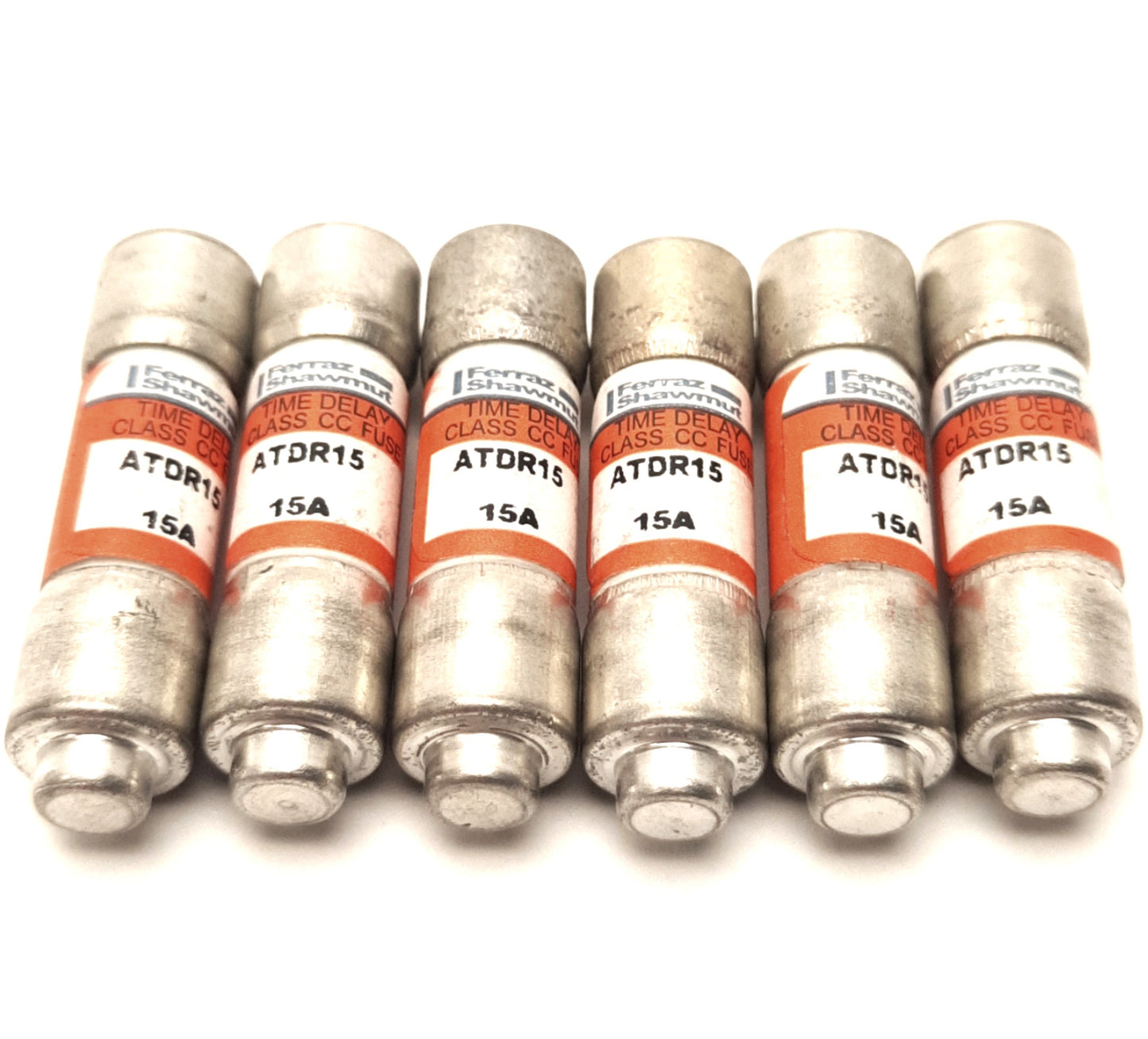Used Lot of 6 Ferraz Shawmut ATDR15 Time Delay Fuse, Class CC, 15A, 600v AC/300v DC
