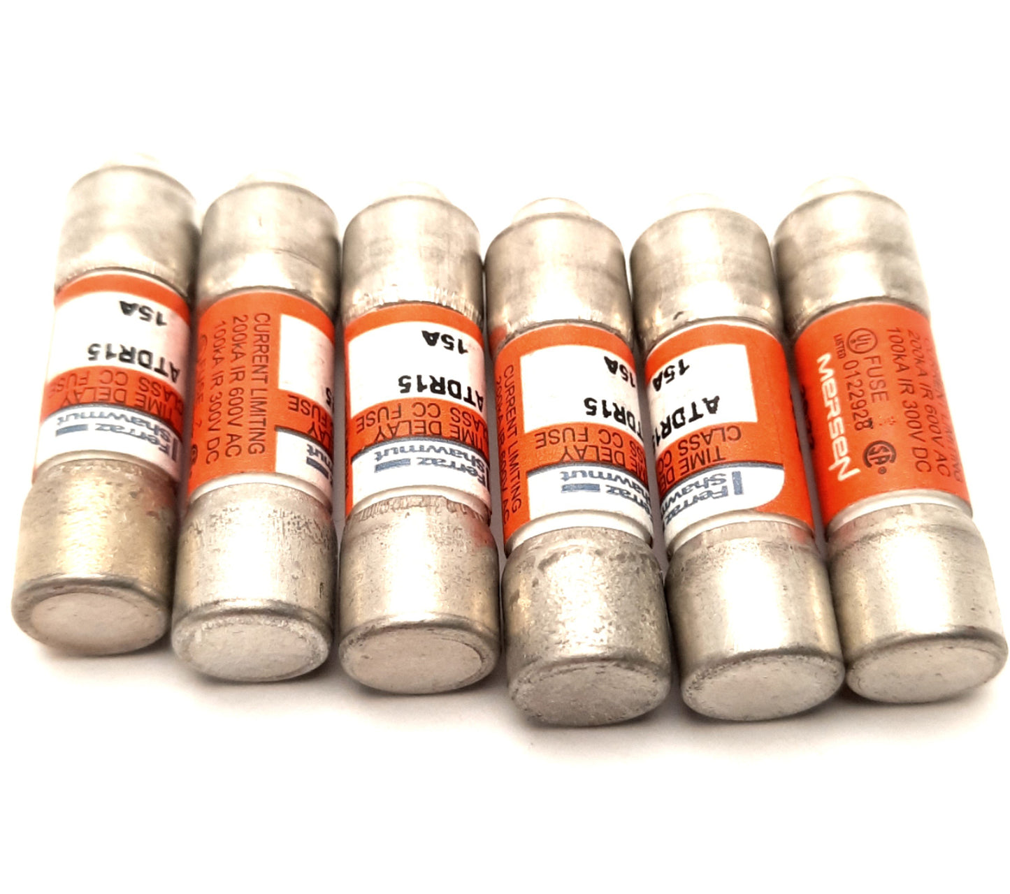 Used Lot of 6 Ferraz Shawmut ATDR15 Time Delay Fuse, Class CC, 15A, 600v AC/300v DC