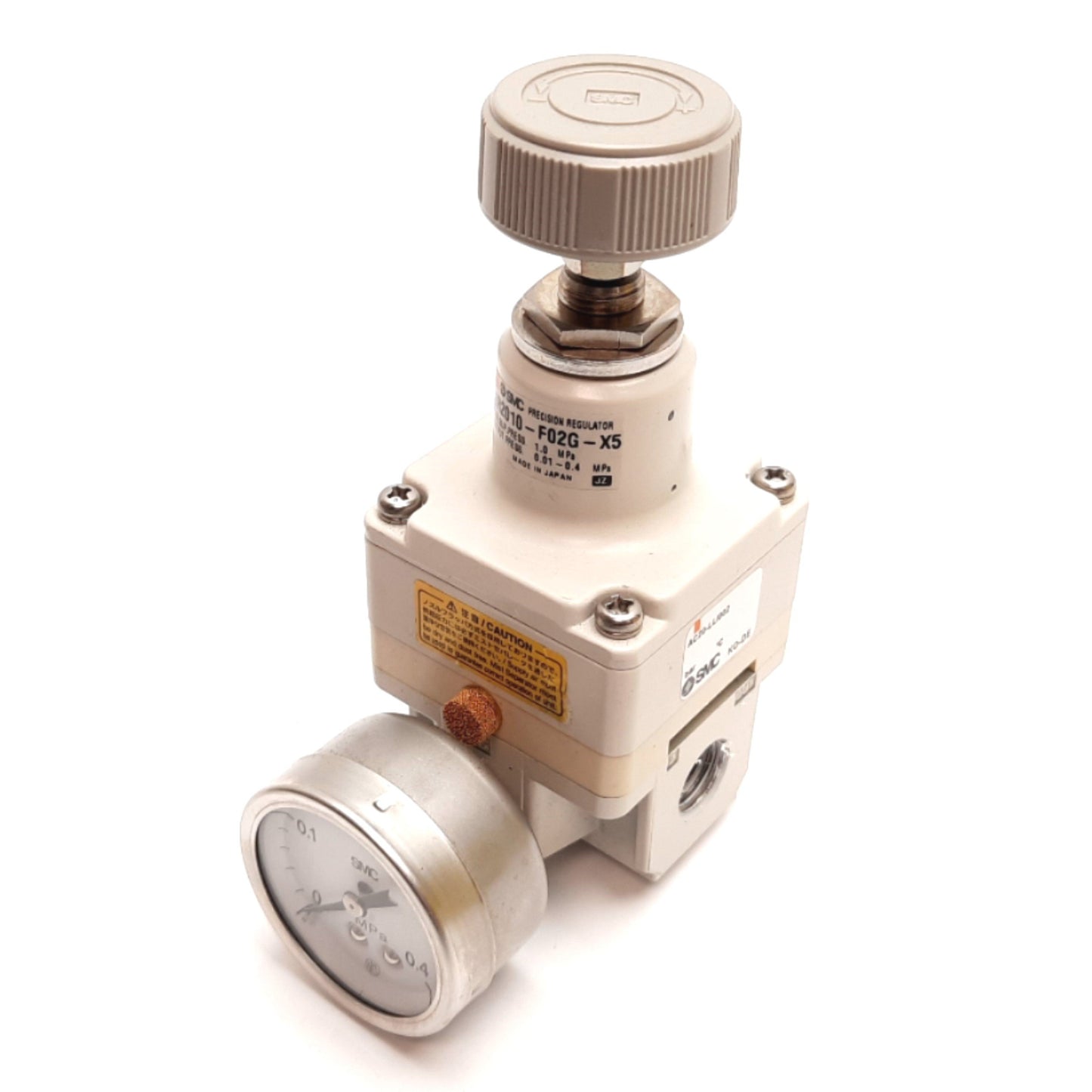 Used SMC IR2010-F02G-X5 Precision Regulator, Supply 1.0MPa, Set 0.01-0.4MPa, 1/4" NPT