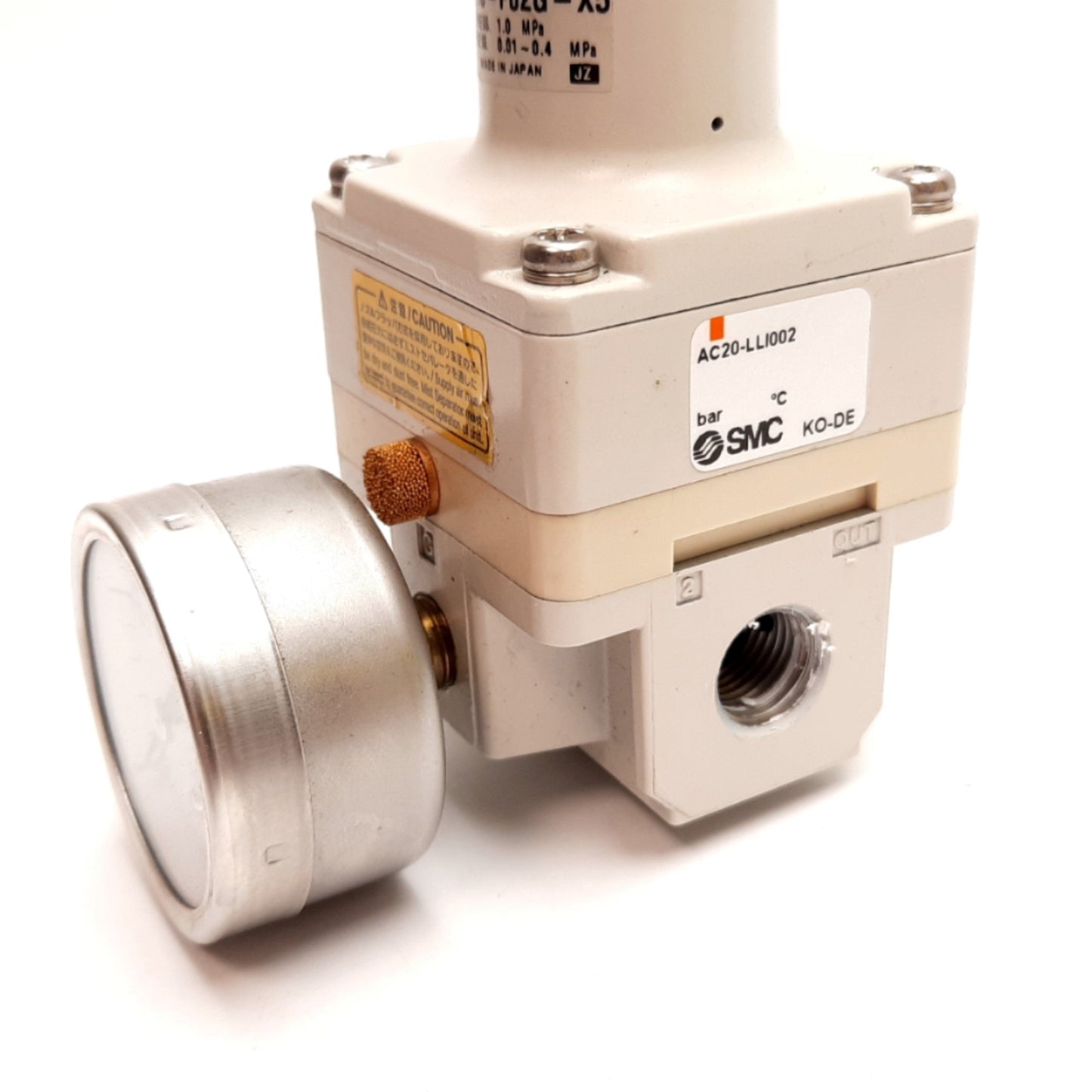 Used SMC IR2010-F02G-X5 Precision Regulator, Supply 1.0MPa, Set 0.01-0.4MPa, 1/4" NPT