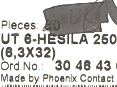 New – Open box Lot of 10 Phoenix Contact UT 6-HESILA 250 (6,3X32) Terminal Block, 250V, 10A