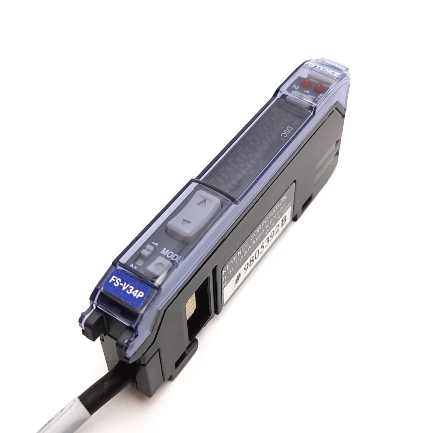 Used Keyence FS-V34P Fiber Optic Sensor Amplifier, 12-24VDC, 2x PNP Outputs, DIN Rail
