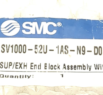 New SMC SV1000-52U-1AS-N9-D0 Sup/Exh Manifold Assembly End Block, ø5/16" One-Touch