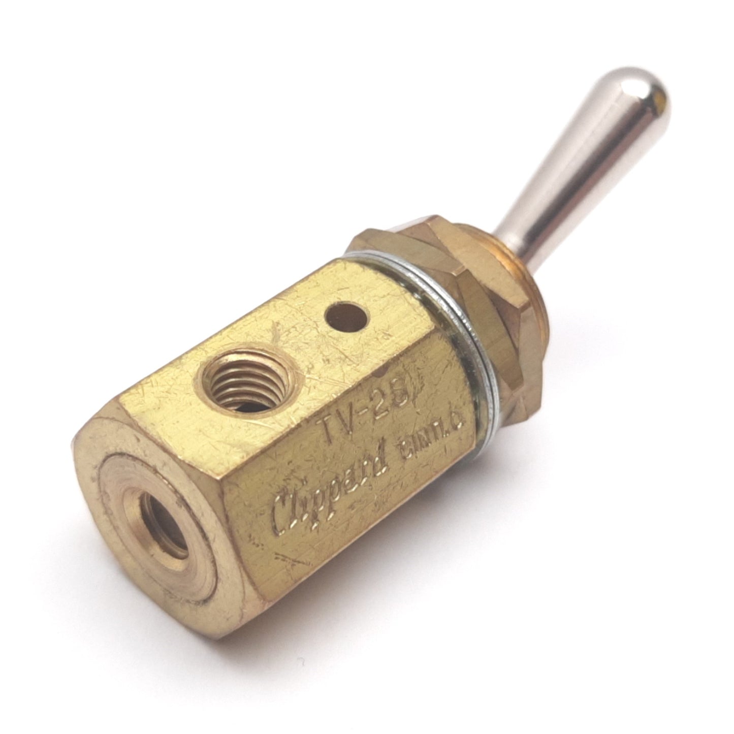 Used Clippard TV-2S Toggle Valve, 2-Position 2-Way N/C, 150psi Max, Ports: 10-32