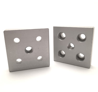 New – Open box Lot of 2 80/20 2131 Center Tap Base Plate 5-Hole, 2"x2", 3/8-16 Thread