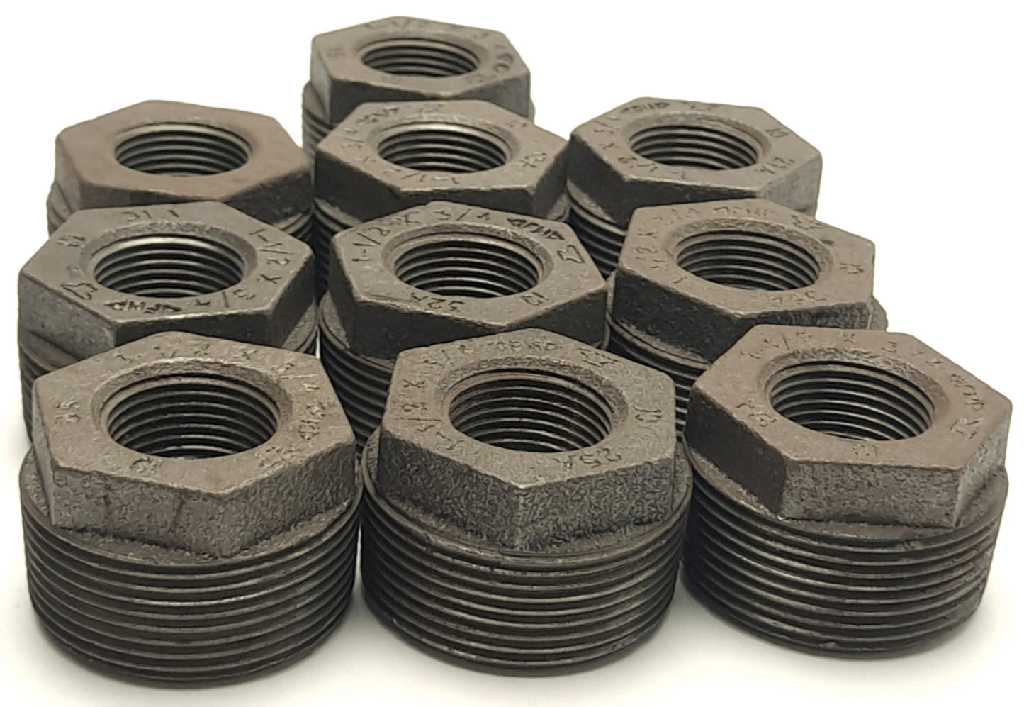 Used Lot or 10 Matco BM1 1 1/2 x 3/4 Black Mallable Iron Hex Bushing, Male to Female
