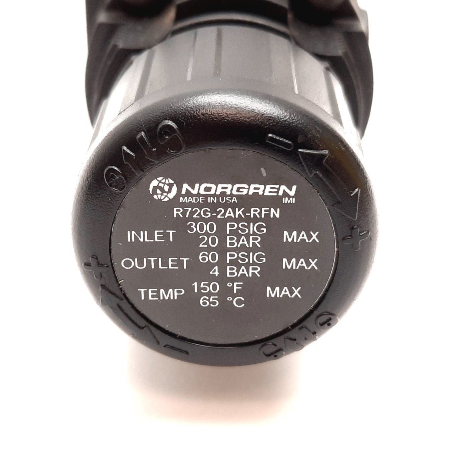 Used Norgren R72G-2AK-RFN Pneumatic Regulator, In 300psi Max, Out 60psi Max, 1/4" NPT