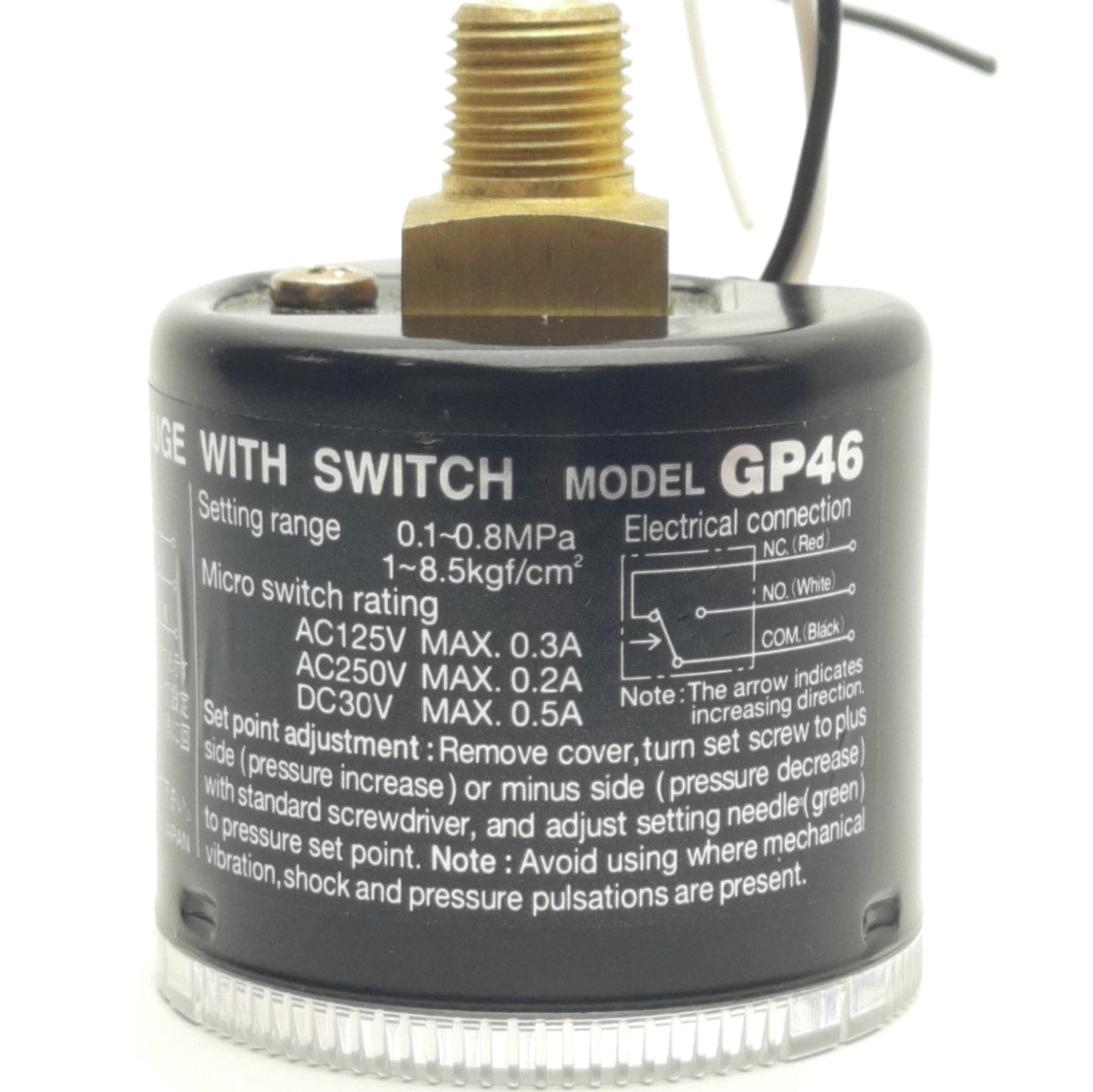 Used SMC GP46 Pressure Gauge With Switch, 0 to 1.0 MPa 1/8 NPT Thread Limit Indicator