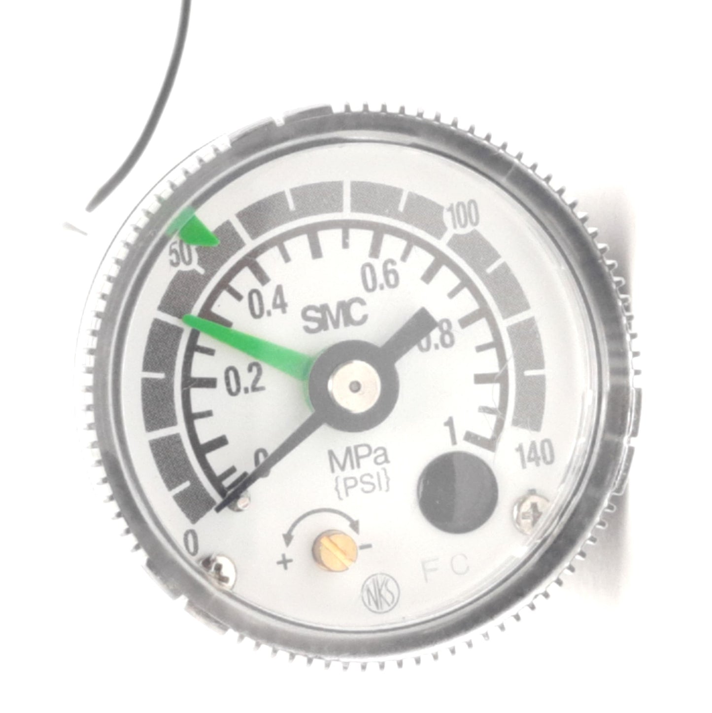 Used SMC GP46 Pressure Gauge With Switch, 0 to 1.0 MPa 1/8 NPT Thread Limit Indicator