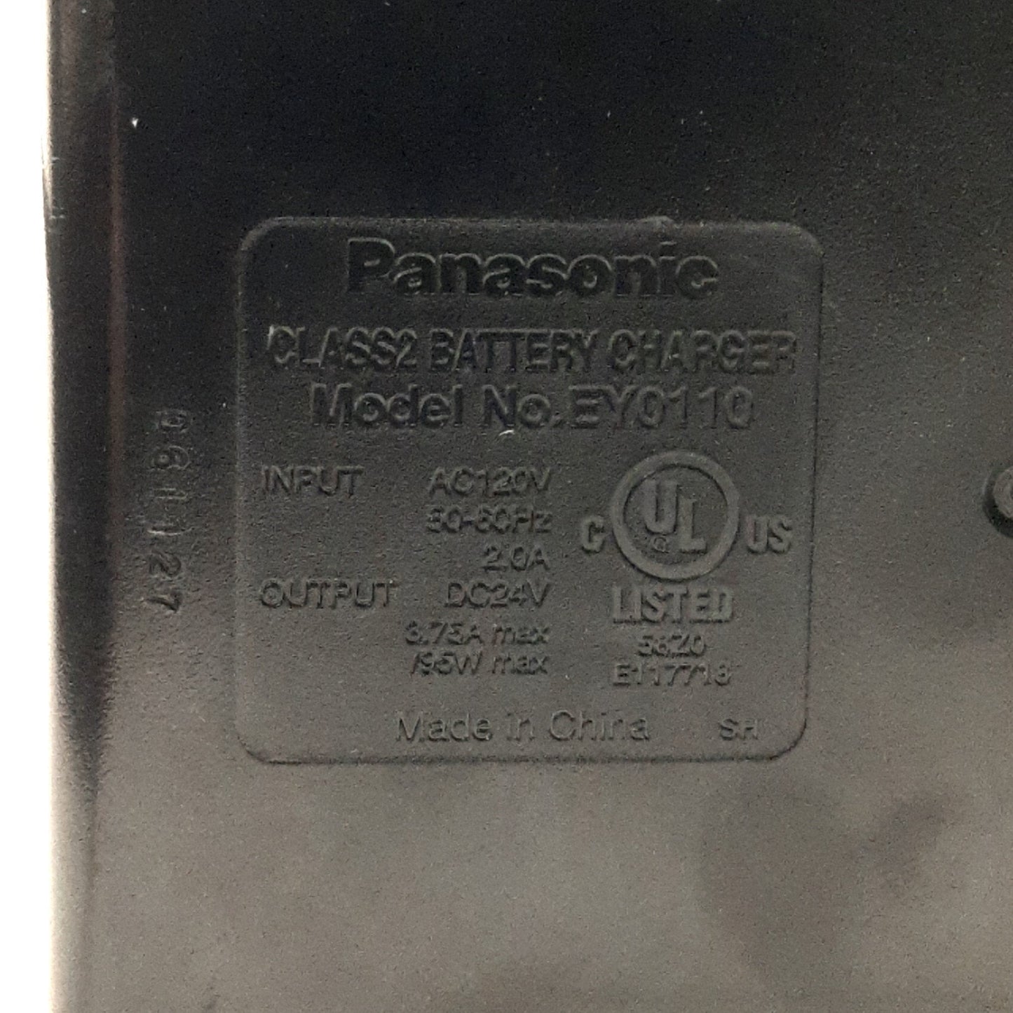 Used Panasonic EY0110 Battery Charger, For 7.2-24v Batteries, 120vAC In 24v DC Output
