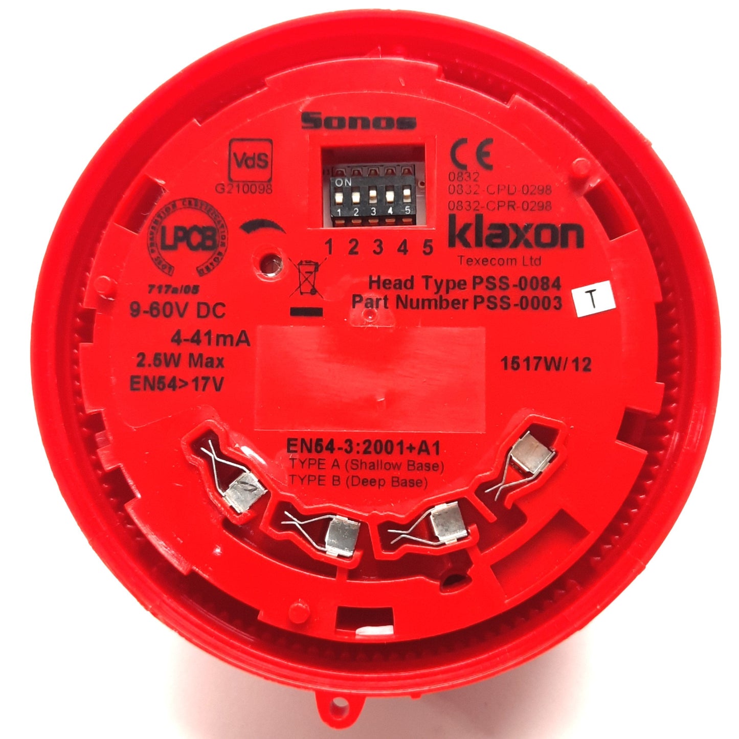 Used Sonos Klaxon PSS-0084 Sounder Alarm 9-60v DC, 4-41mA, 106dB(A), Head Only