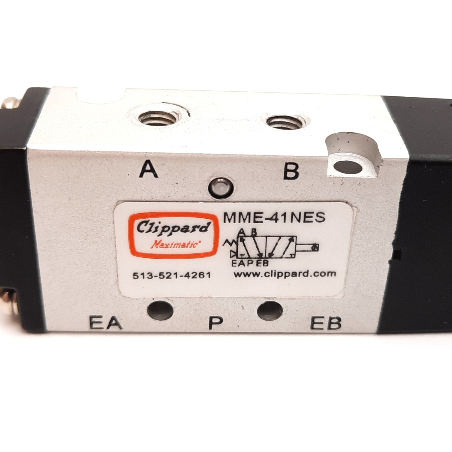 Used Clippard MME-41NES Solenoid Valve, 2-Position 5-Port, 110VAC, 20-125psi, 10-32