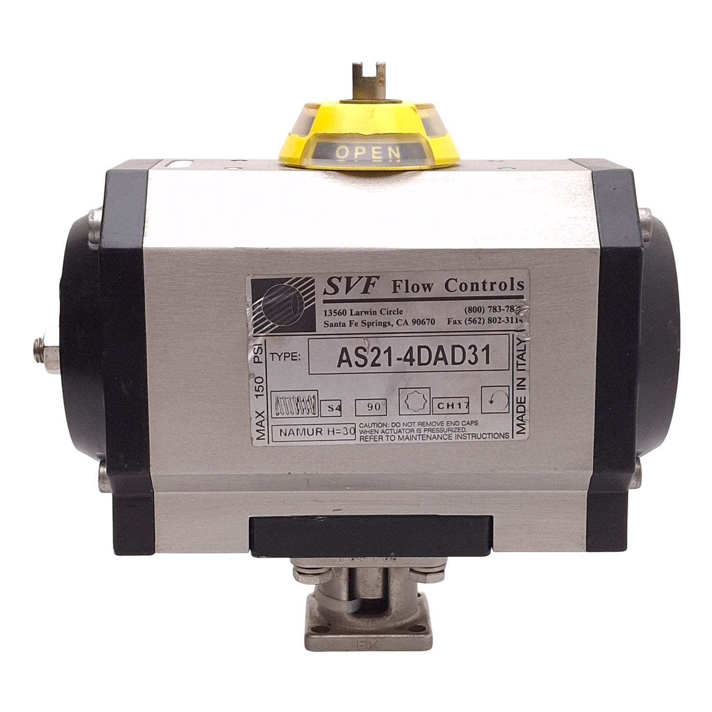 Used SVF Flow Controls AS21-4DAD31 Pneumatic Ball Valve Actuator 90° 1/4"NPT 150PSI