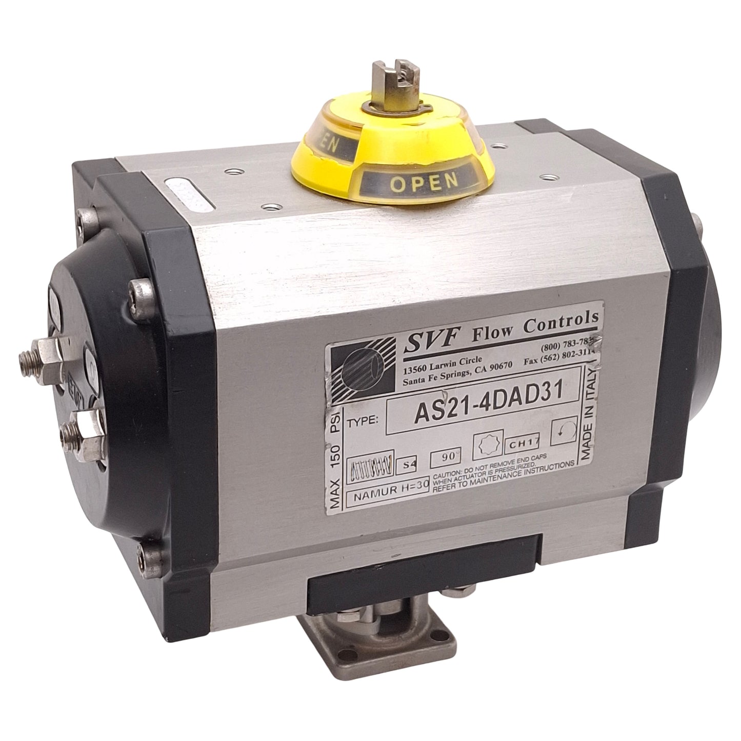Used SVF Flow Controls AS21-4DAD31 Pneumatic Ball Valve Actuator 90° 1/4"NPT 150PSI