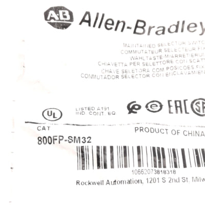 New Allen Bradley 800FP-SM32 Selector Switch, 3-Position Maintained, 22.5 mm