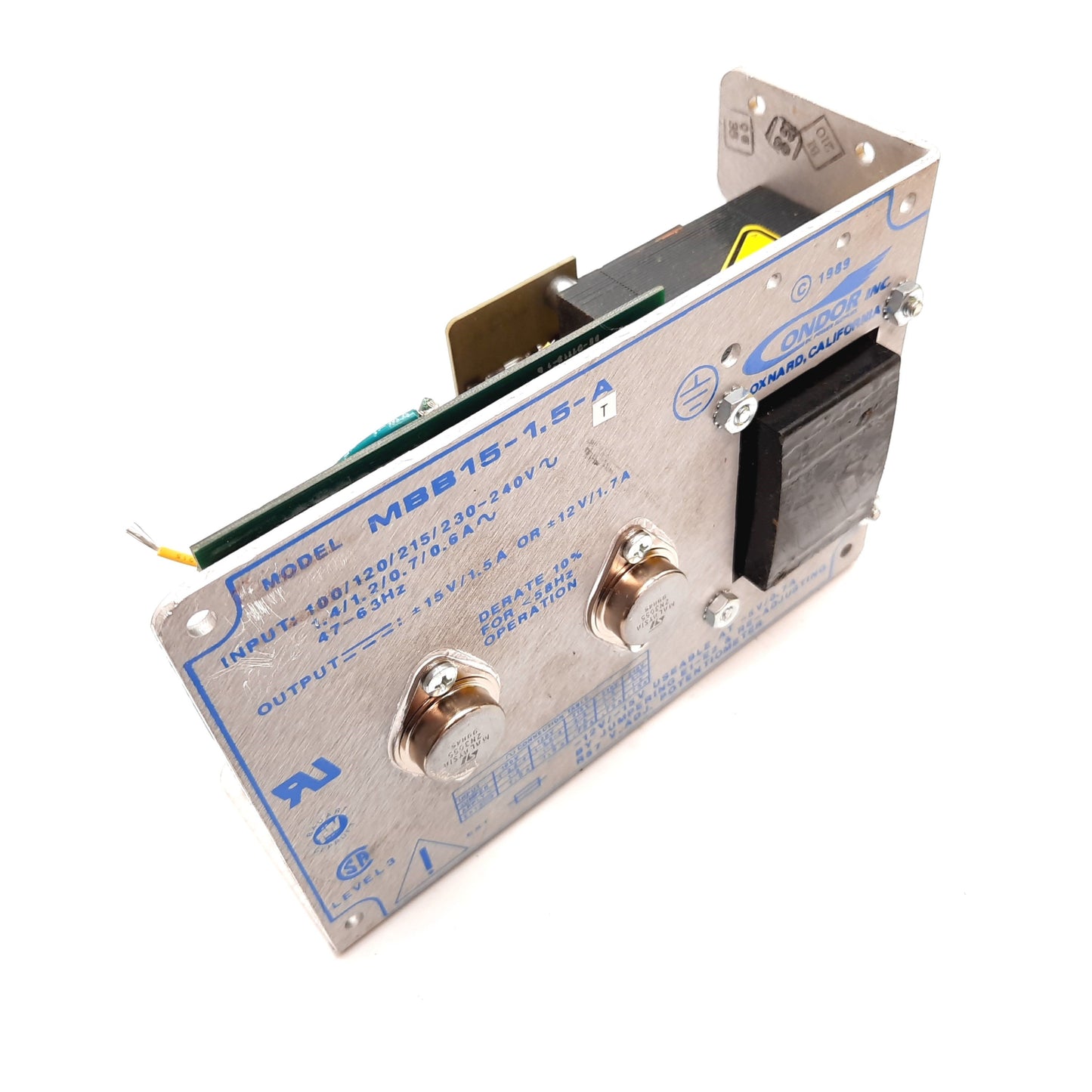 Used Condor MBB15-1.5-A Power Supply, In: 100/120/215/230-240VAC, Out: 15/12VDC
