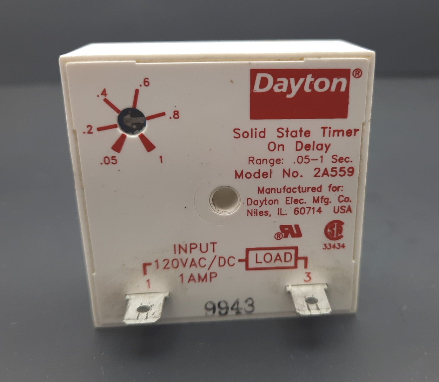 Used Lot of 2 Dayton 2A559 Single Function Encapsulated Timing Relay 12-48VDC 240VAC