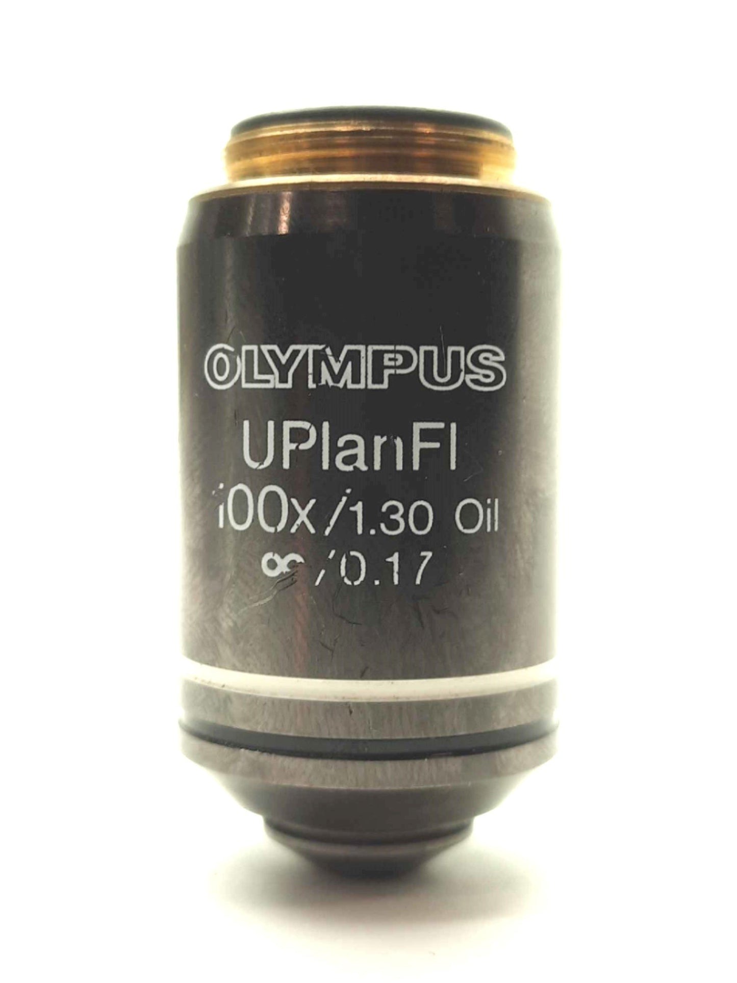 Used Olympus UPLFLN100XO2 Semi-Apochromat Objective Oil Lens, 100X, 1.3NA, .2mm WD